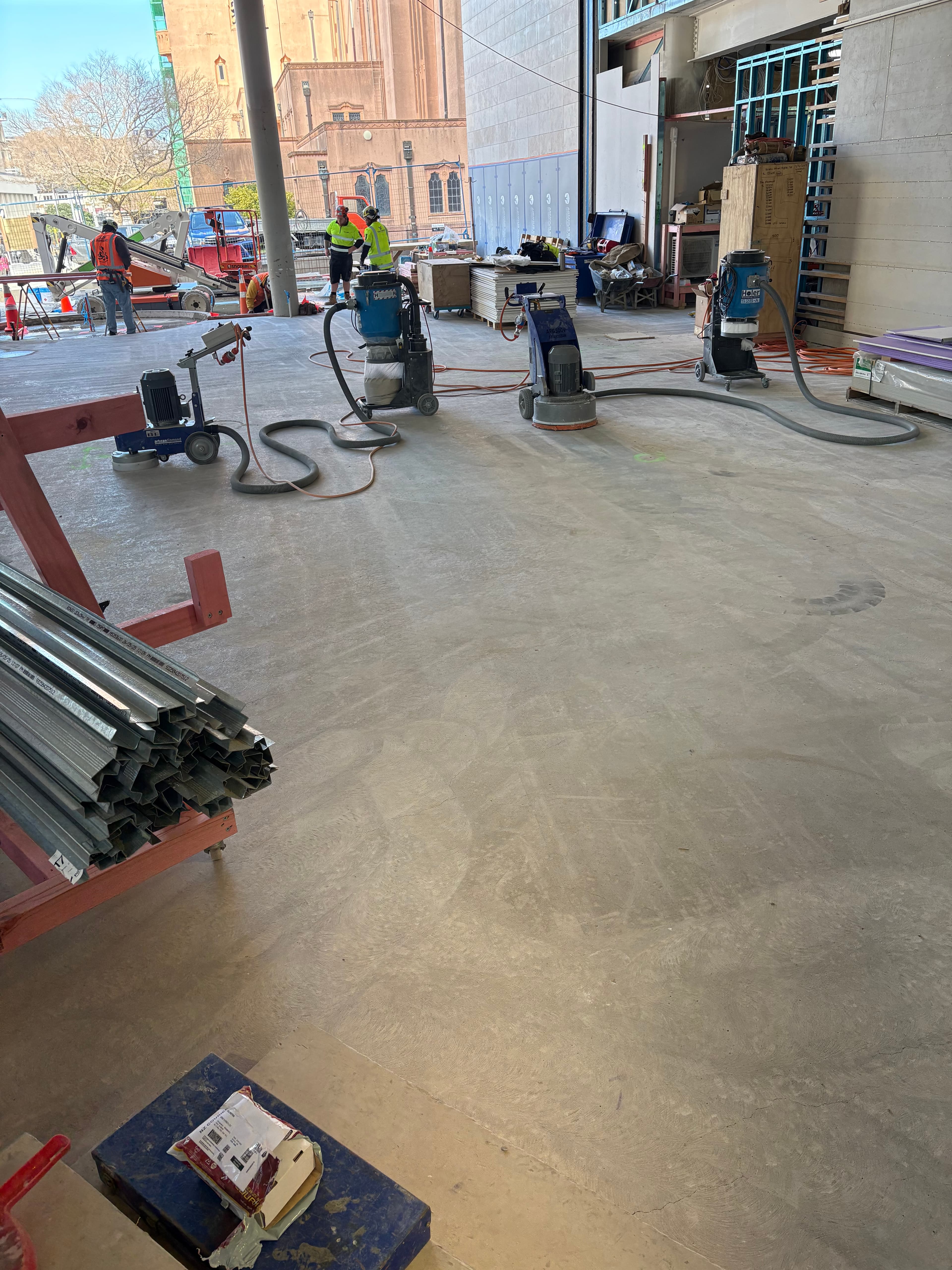 Industrial concrete grinding in progress